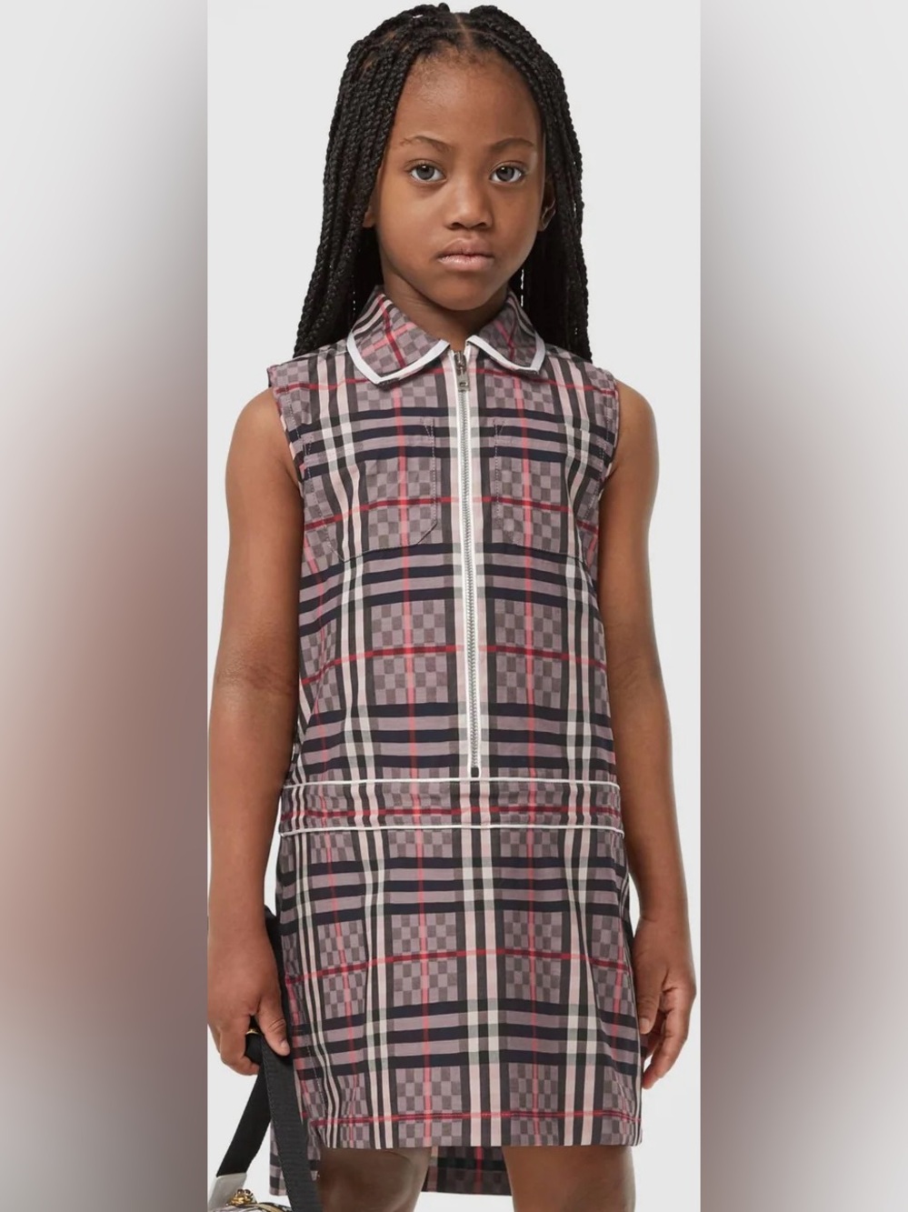 Burberry Girl's Carlotta Checkerboard Plaid Collared Sleeveless Dress size 10Y